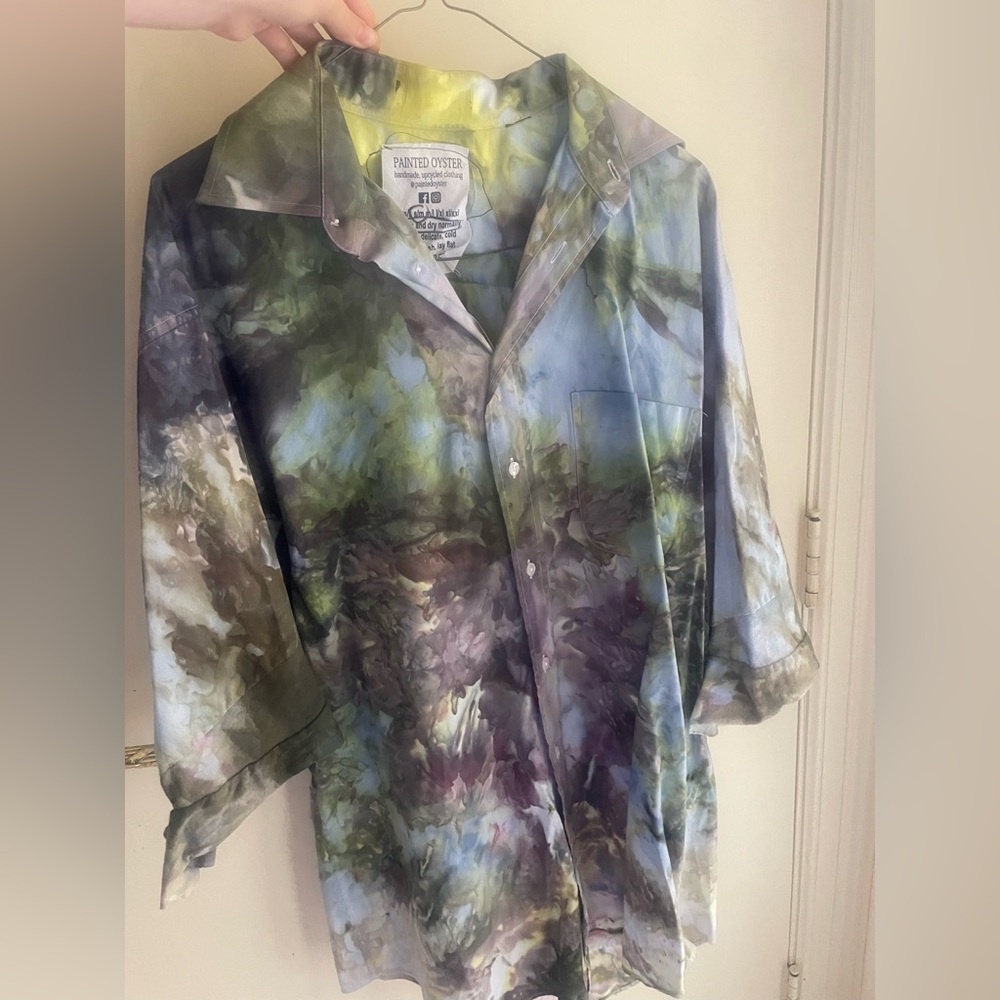 Artistic Upcycled Painted Oyster Button-Down Shirt